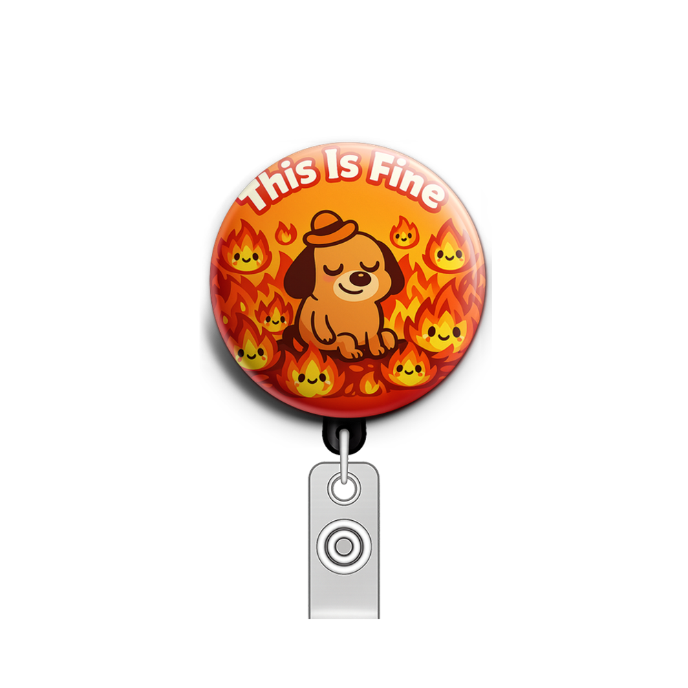 This Is Fine Swapfinity Retractable ID Badge Reel - - Topperswap