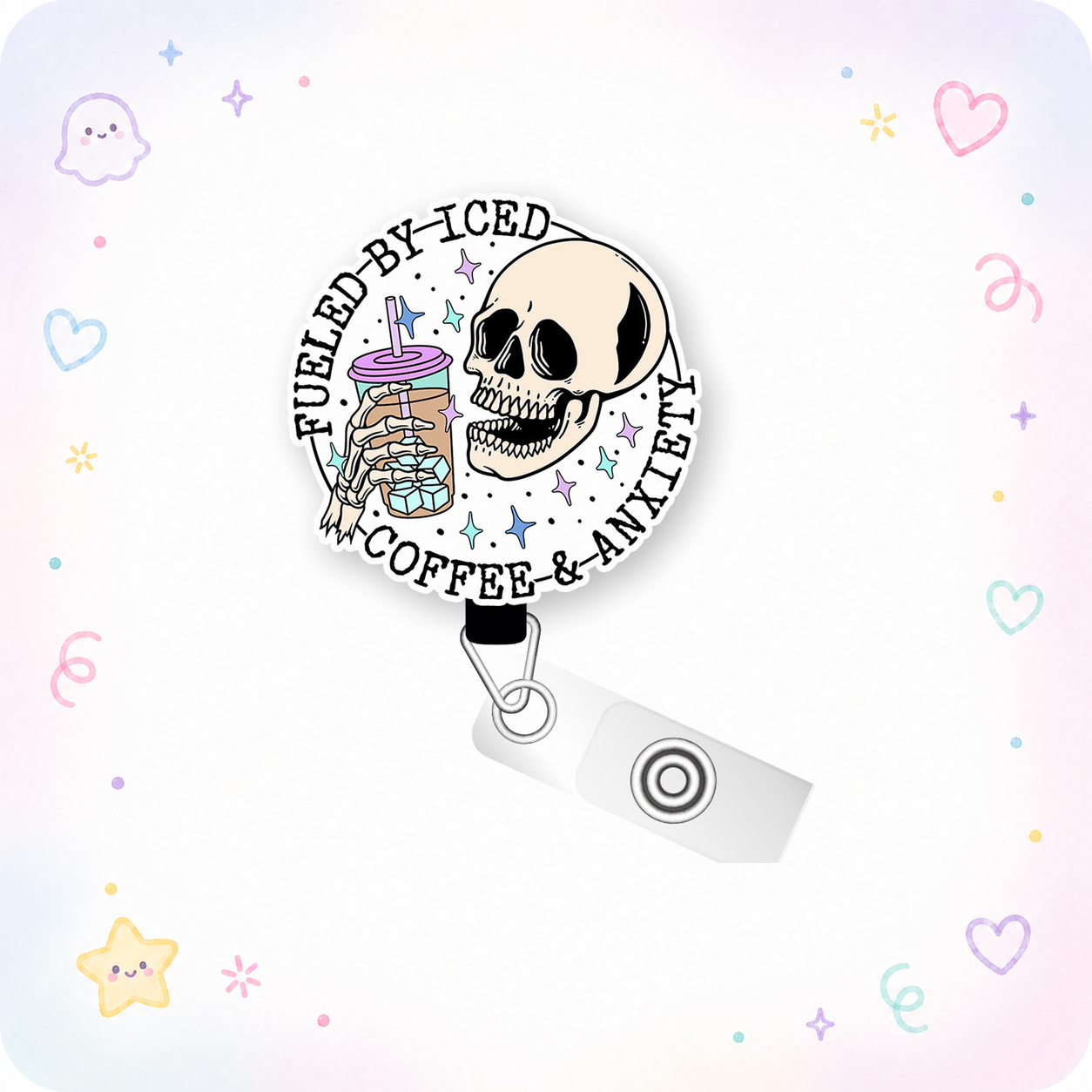 Fueled by Iced Coffee Pop Topper Swapfinity Retractable ID Badge Reel - - Topperswap