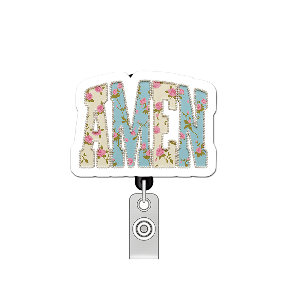 Floral Amen Guru Pop Topper Swapfinity Retractable ID Badge Reel - - Topperswap