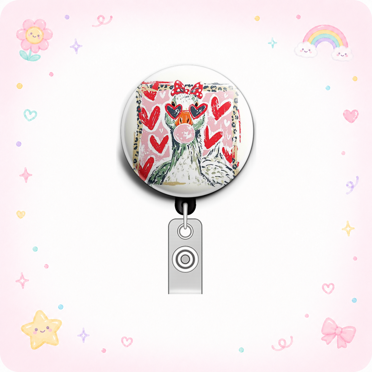 Love-Struck Feathered Swapfinity Retractable ID Badge Reel - - Topperswap