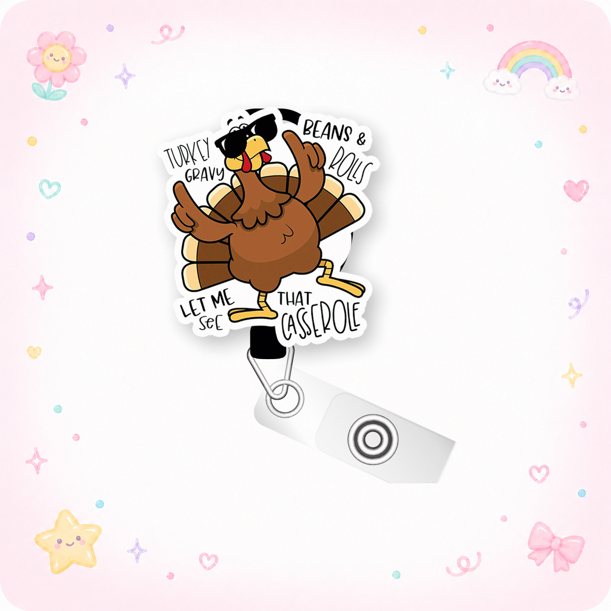 Turkey Casserole Dance Pop Topper Swapfinity Retractable ID Badge Reel - - Topperswap