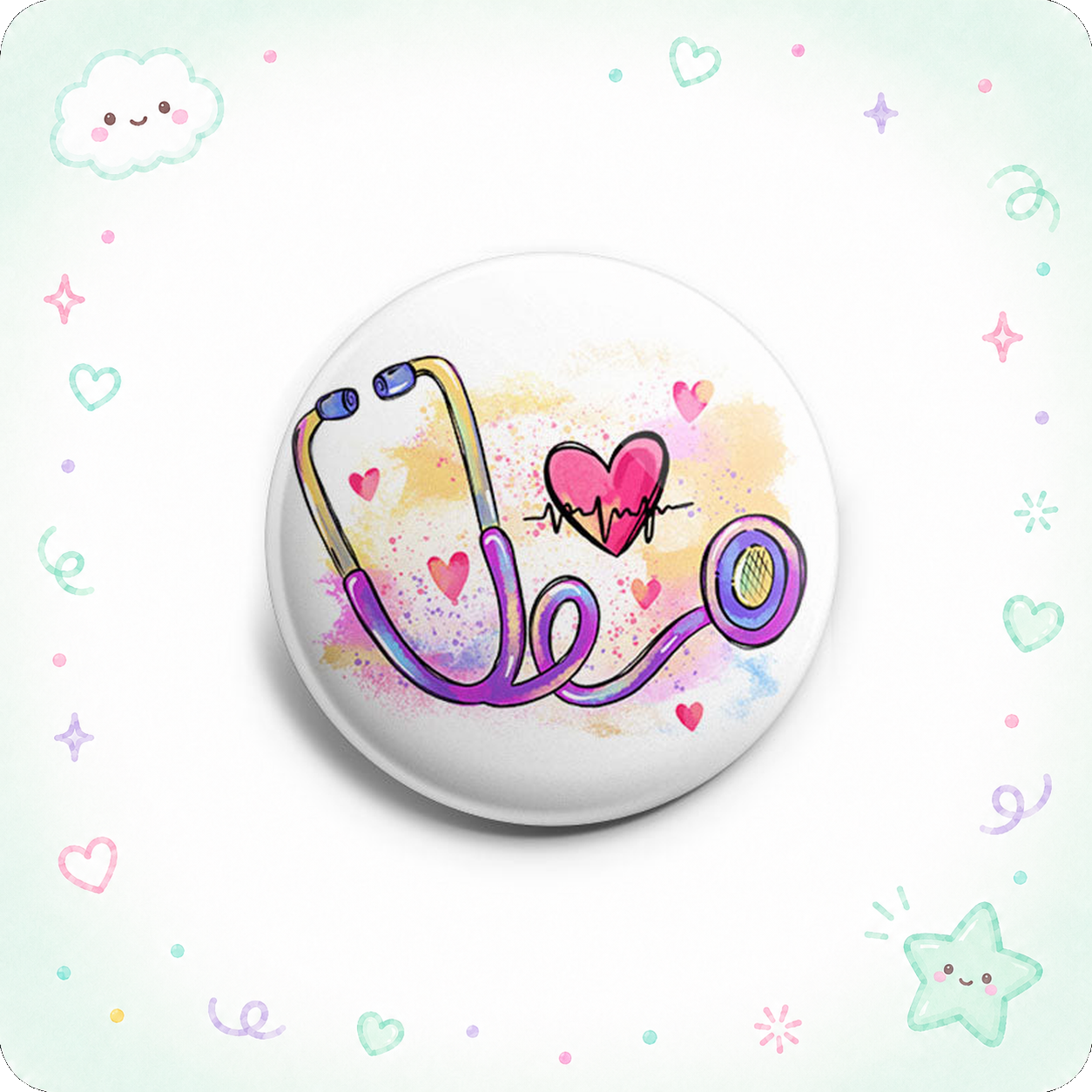 Watercolor Heart Stethoscope Topper - - Topperswap