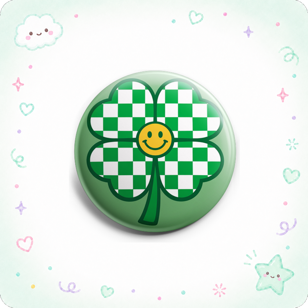 Checkered Groovy Clover Smiley ☘️😊 Topper - - Topperswap