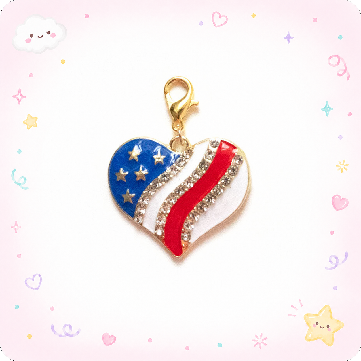 American Flag Heart with Studs Charm Badge Reel Add-on - - Topperswap
