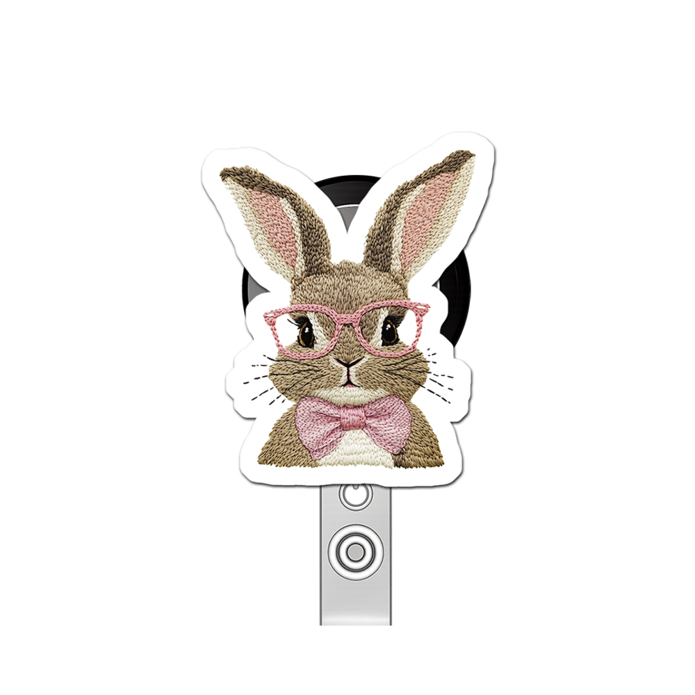 Hipster Bunny Guru Pop Topper Swapfinity Retractable ID Badge Reel