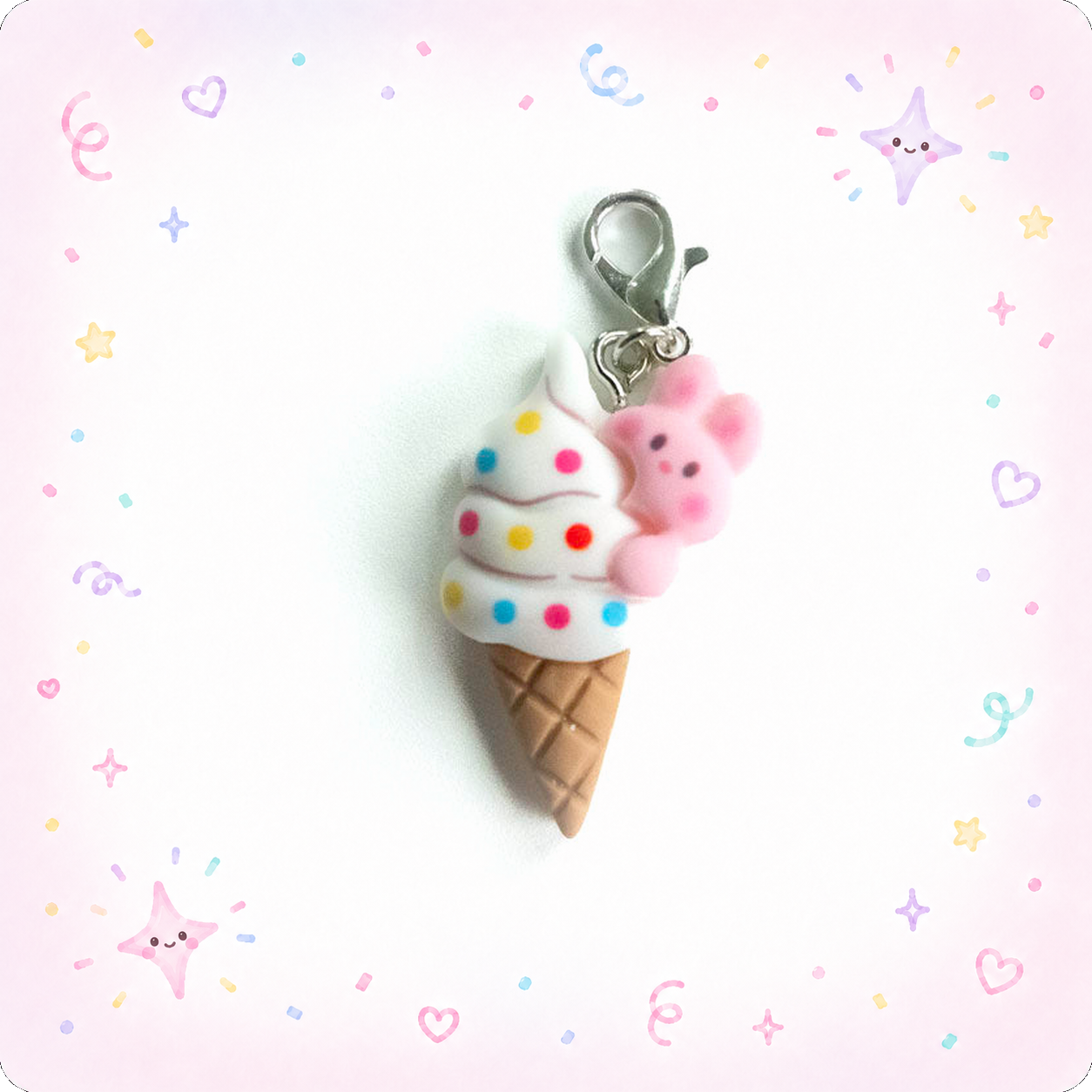 Ice Cream Cone Peak-a-boo Bunny Badge Reel Add-on - - Topperswap