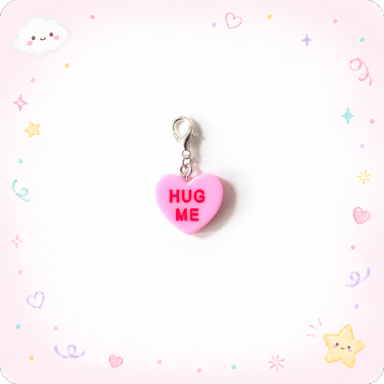 Hug Me Pink Candy Heart Charm Badge Reel Add-on - - Topperswap