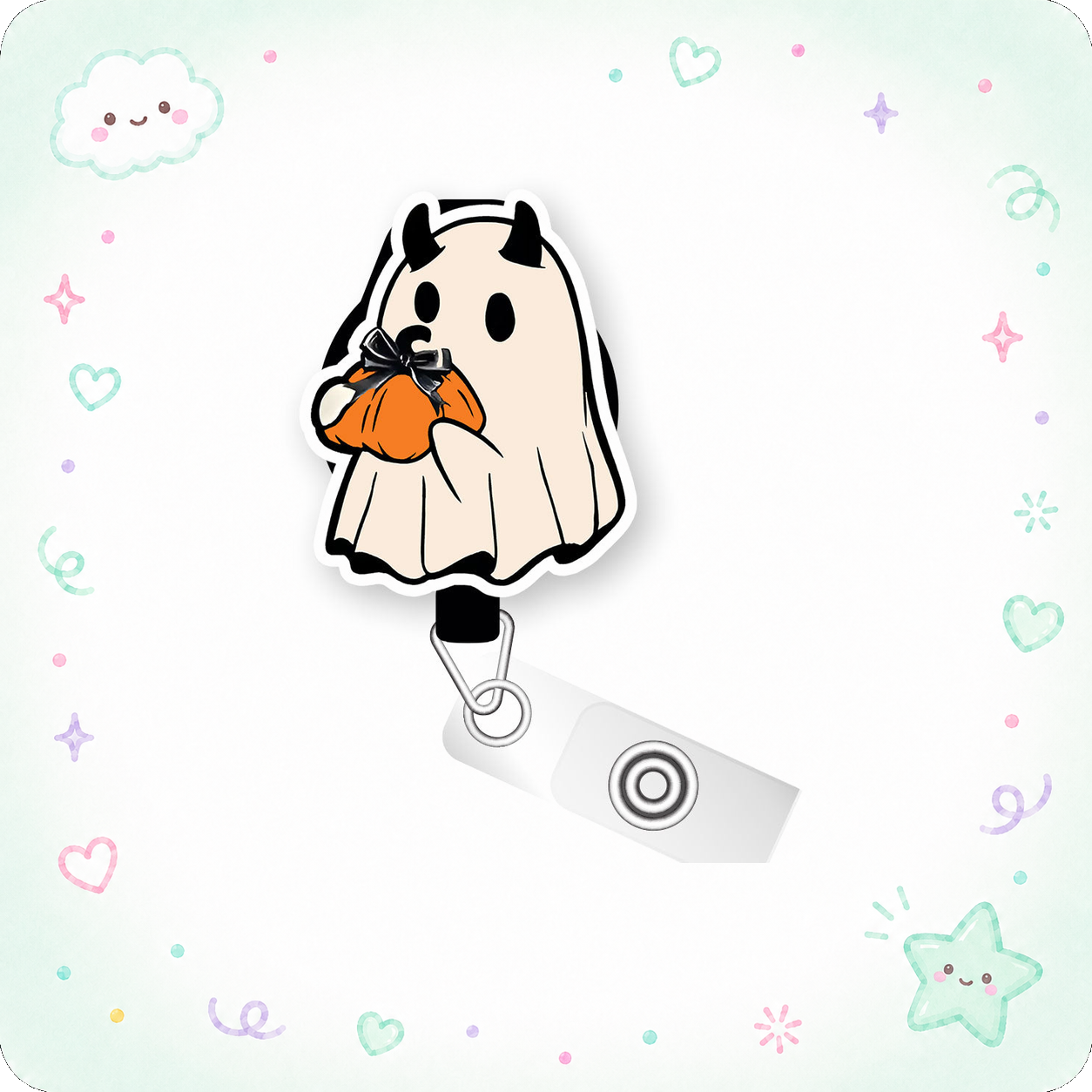 Pumpkin Treat Ghost Pop Topper Swapfinity Retractable ID Badge Reel - - Topperswap