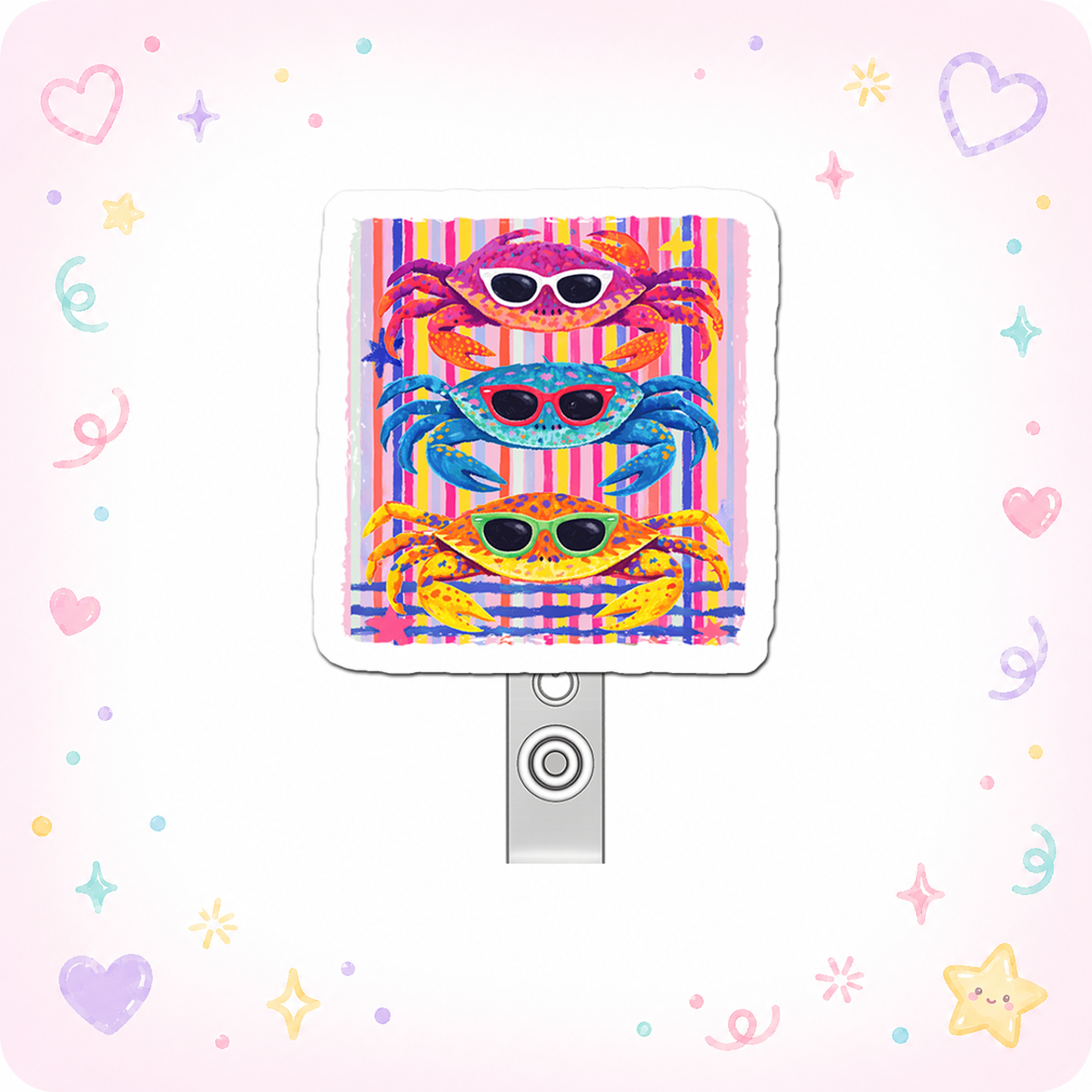 Sassy Crab Commander Pop Topper Swapfinity Retractable ID Badge Reel - - Topperswap