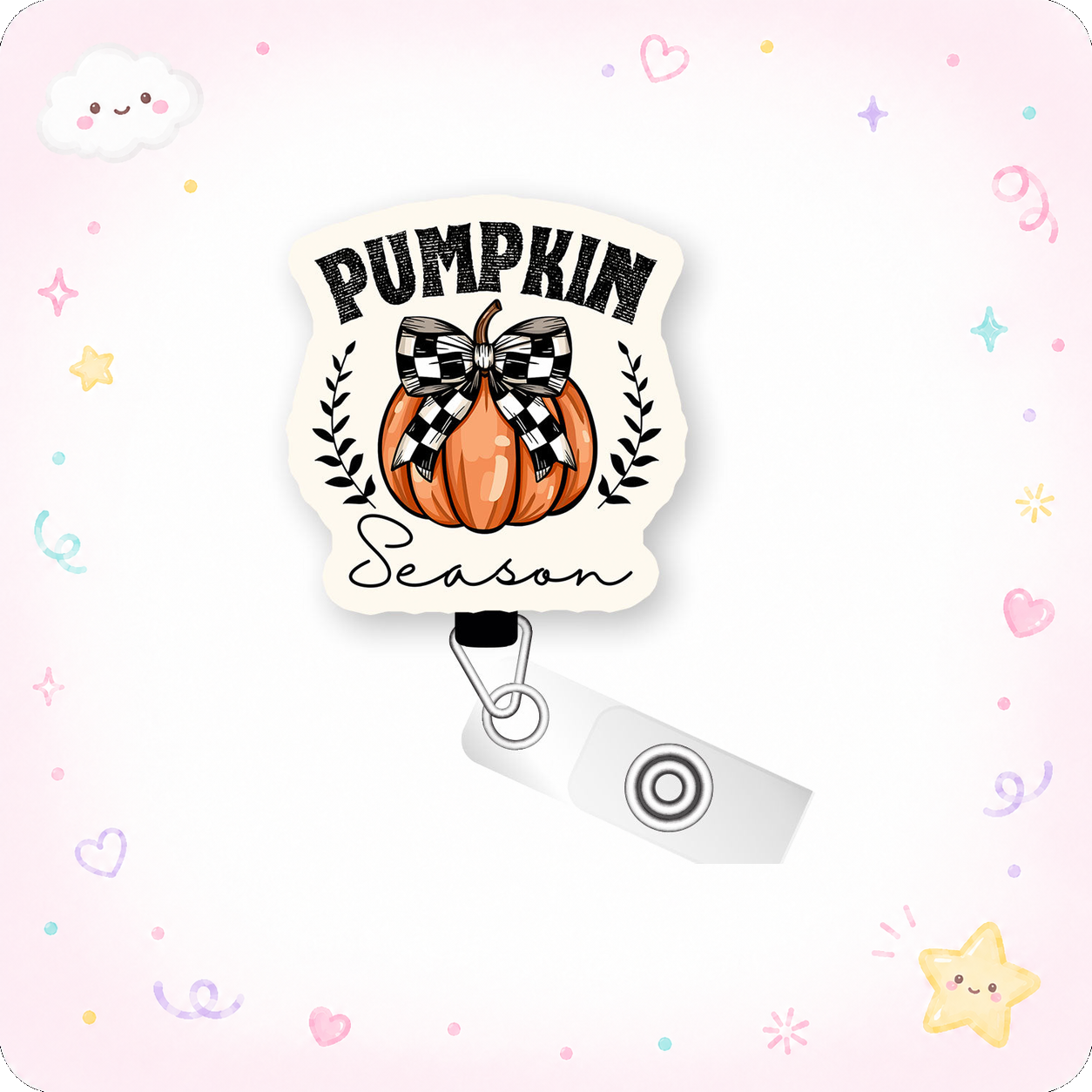 Buffalo Check Pumpkin Pop Topper Swapfinity Retractable ID Badge Reel - - Topperswap