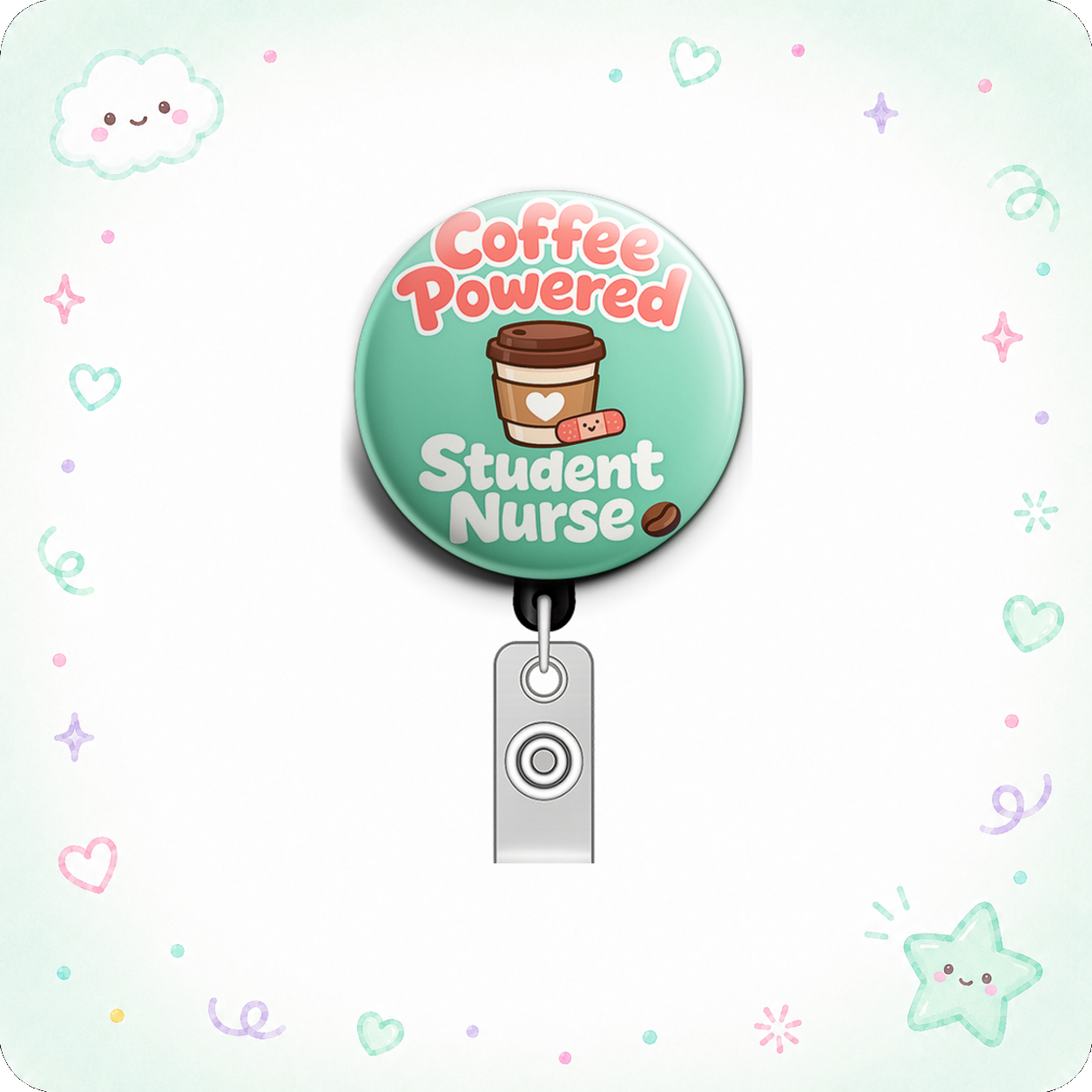 Coffee Powered Student Nurse Swapfinity Retractable ID Badge Reel - - Topperswap