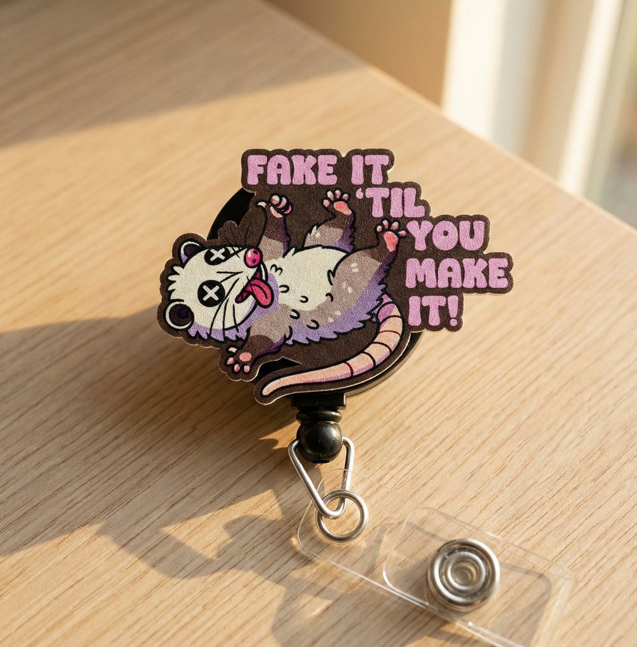 Fake It 'Til You Make It Pop Topper Swapfinity Retractable ID Badge Reel - - Topperswap