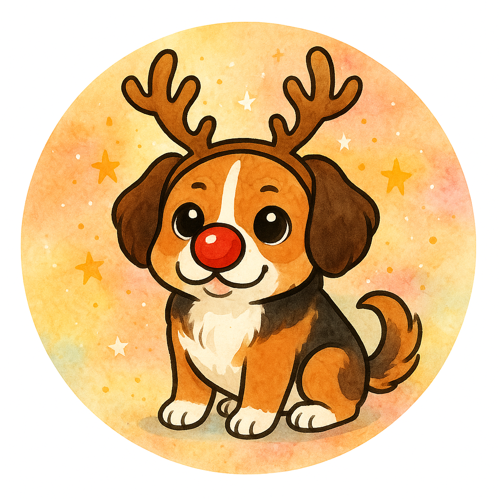 my pet dressed as a reindeer with a shiny red nose