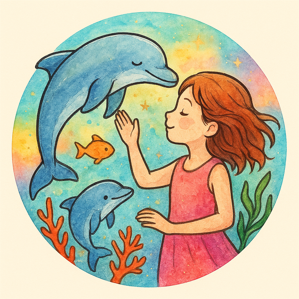 Amy with dolphins and sea life