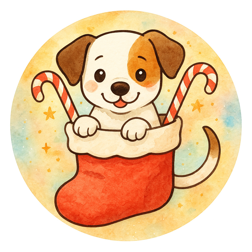 my pet snuggled in a stocking with candy canes
