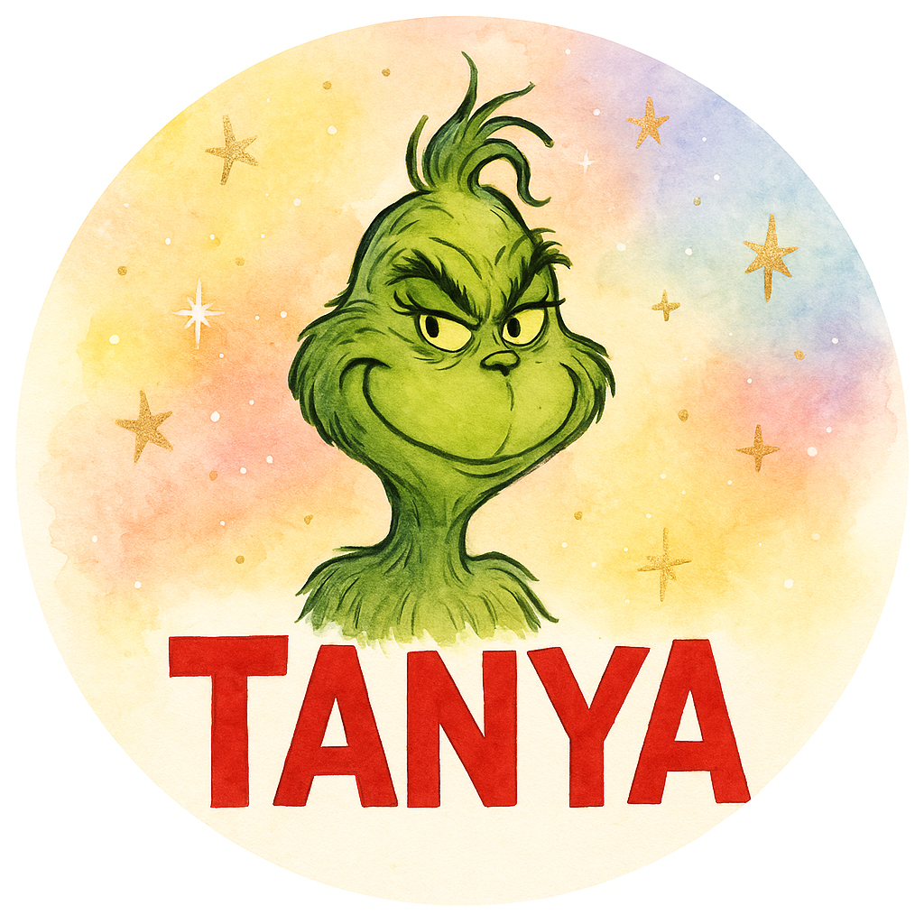 Grinch Include the exact name "TANYA" prominently in the art…