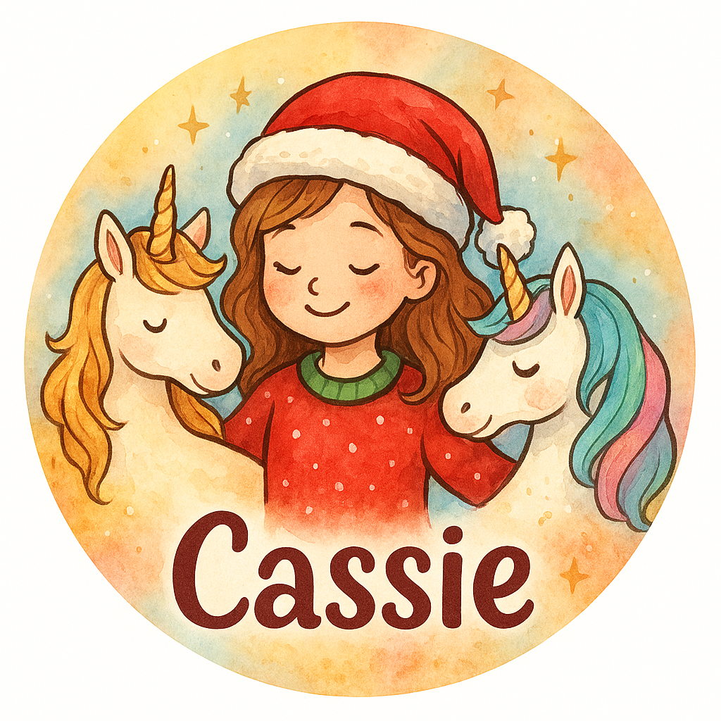 Cassie with Christmas unicorns
Include the exact name "Cass…