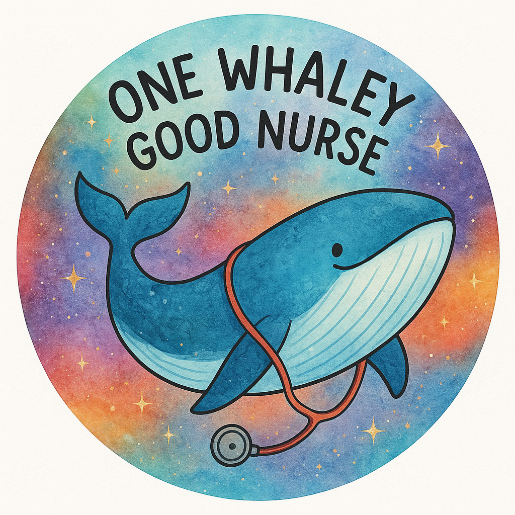 A whale wearing a stethoscope in front of an cosmic backgrou…
