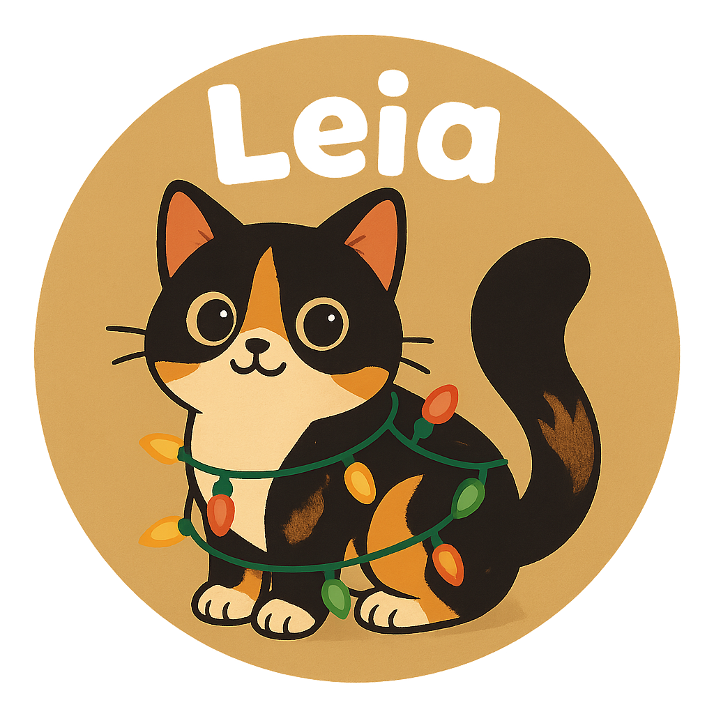 Leia wrapped in twinkling Christmas lights