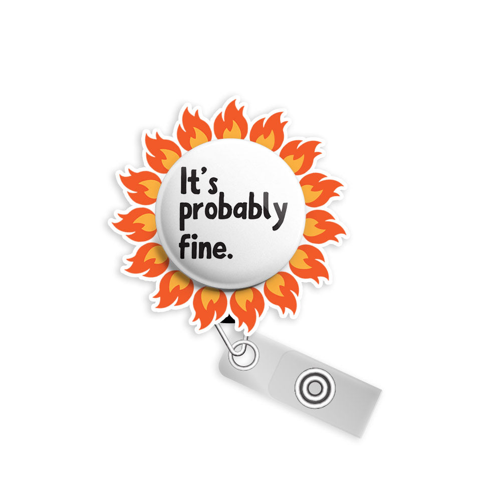 It’s Probably Fine – Flame Swapfinity Retractable ID Badge Reel Bundle - Slide Clip / Black / Classic Shine - Topperswap