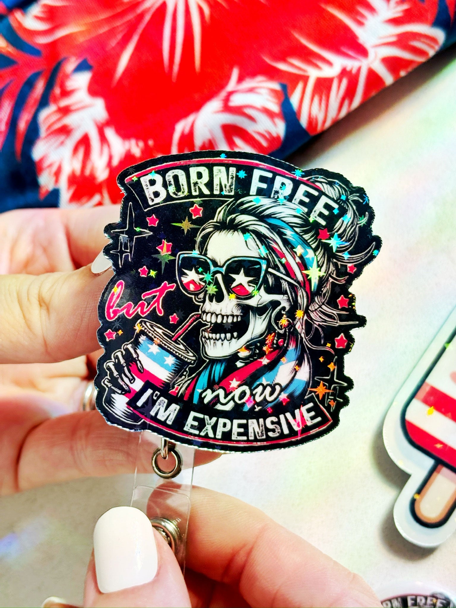 Born Free, Now I'm Expensive Pop Topper Swapfinity Retractable ID Badge Reel - - Topperswap