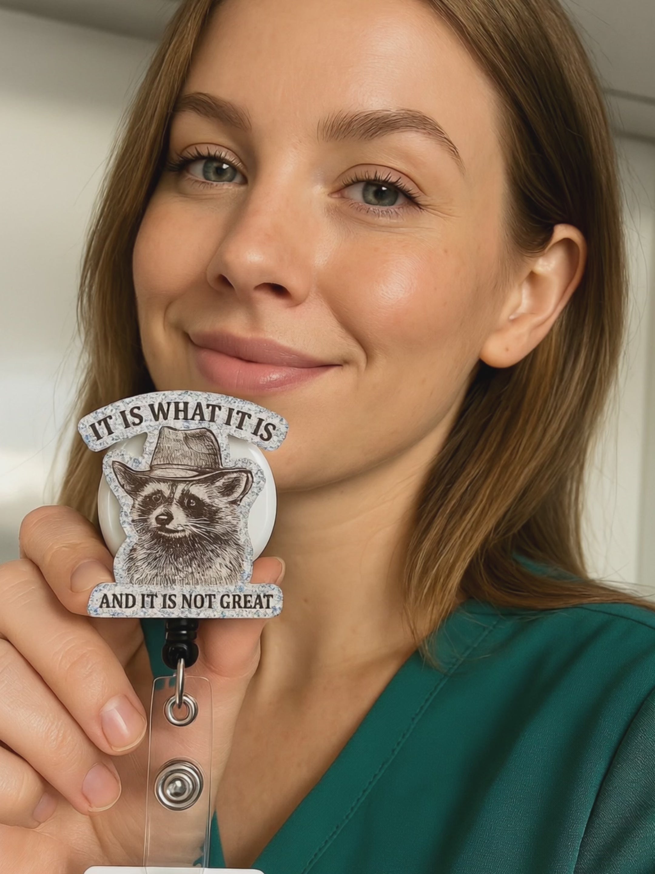 It Is What It Is Racoon Pop Topper Swapfinity Retractable ID Badge Reel - - Topperswap