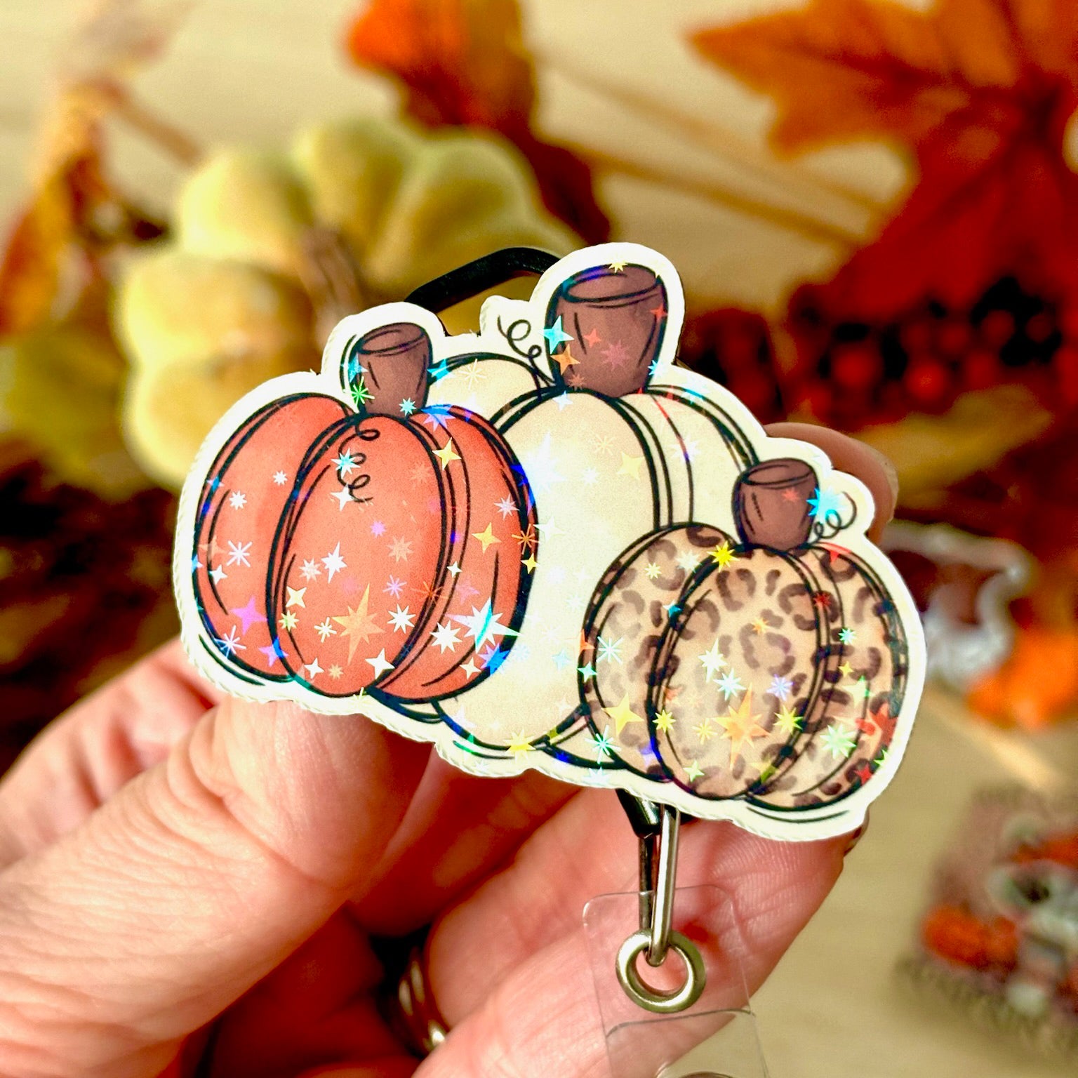 Chic Pumpkins Pop Topper Swapfinity Retractable ID Badge Reel - - Topperswap