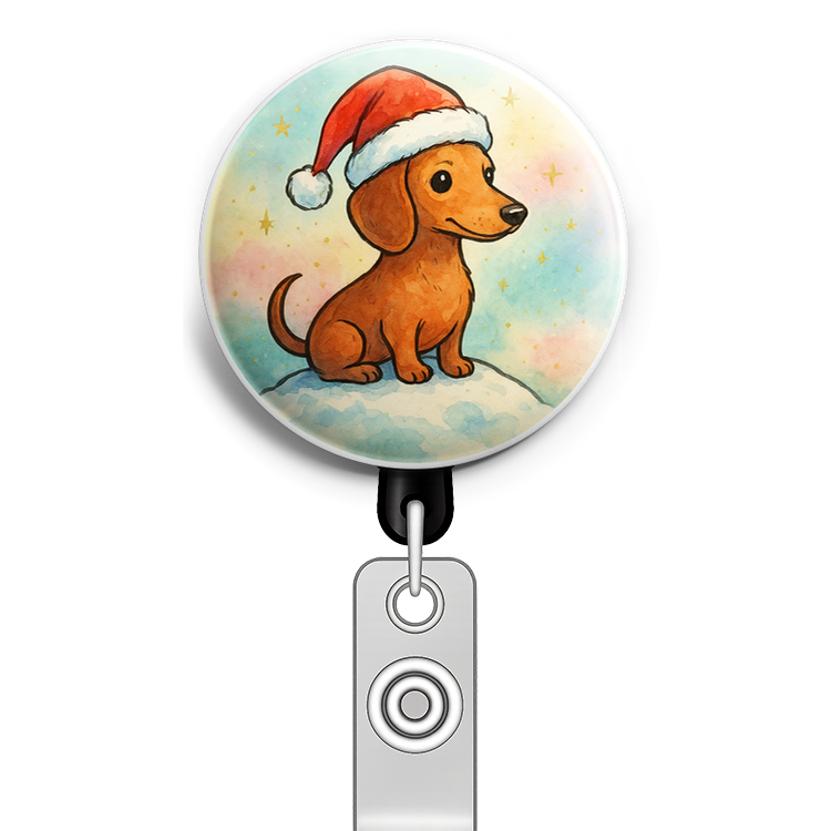 Custom Design – Dachsund wearing a christmas hat sitting on a snowbank - Topper