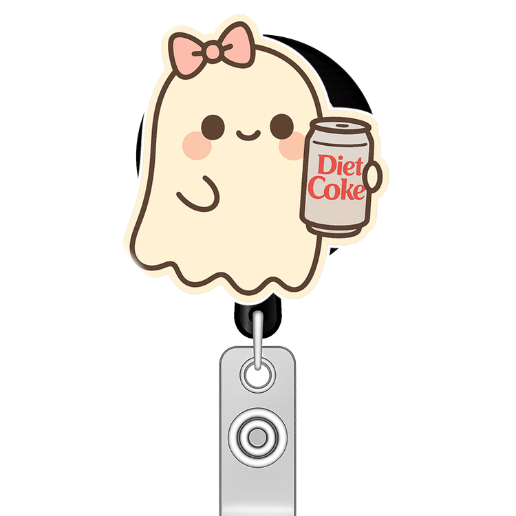 Custom Design – A cute ghost with a bow holding a realistic can of diet coke - - Topperswap