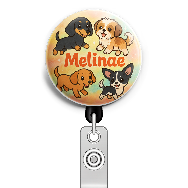 Custom Design – My pets having fun with each other vibrant colors - Badge Reel (Alligator, Black) - Topperswap