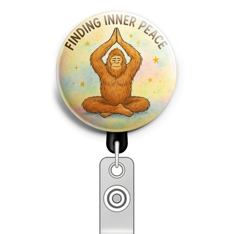 Custom Design – Bigfoot in a yoga pose with text 'Finding Inner Peace' - Topper