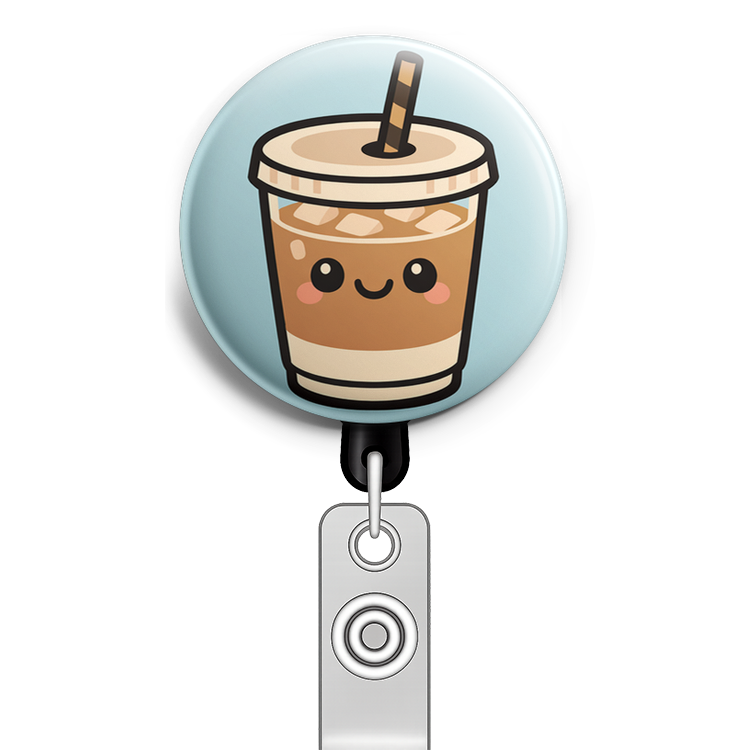 Custom Design – Design a circular badge featuring a cute iced coffee cup as… - - Topperswap