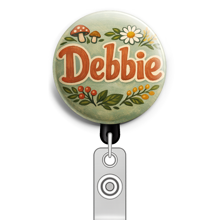 Create a circular badge design featuring the name 'Debbie' a… - Badge Reel