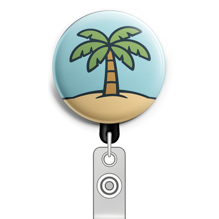 Design a circular badge featuring a single, stylized palm tr… - Badge Reel