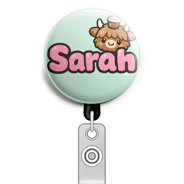 Create a circular badge design with the name 'Sarah' in the… - Badge Reel