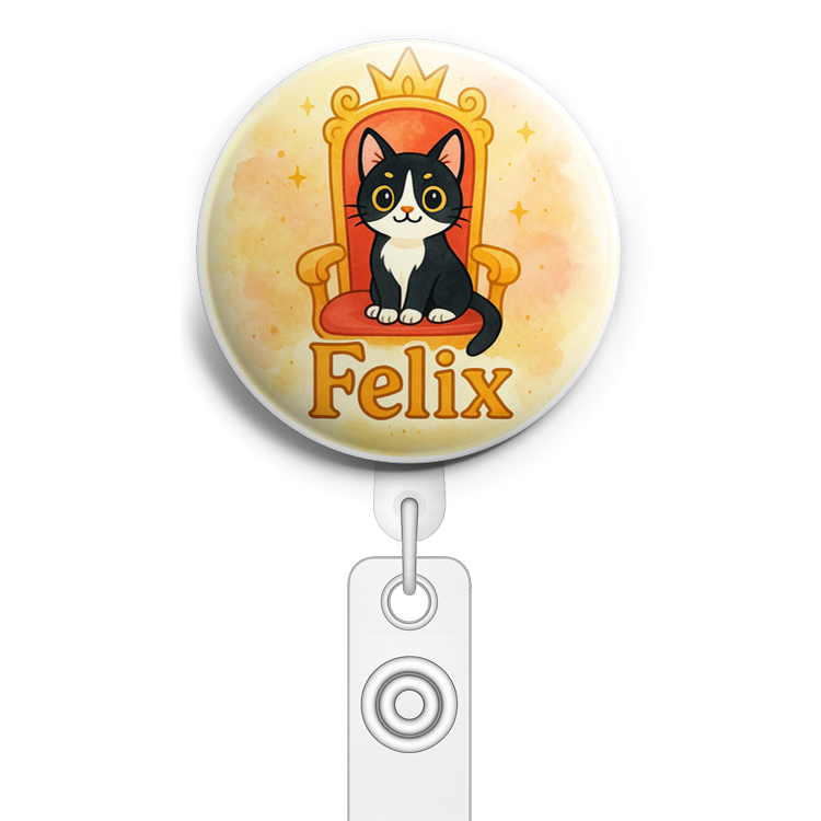 Custom Design – My pet on a Throne. - Badge Reel (Alligator, White) - Topperswap