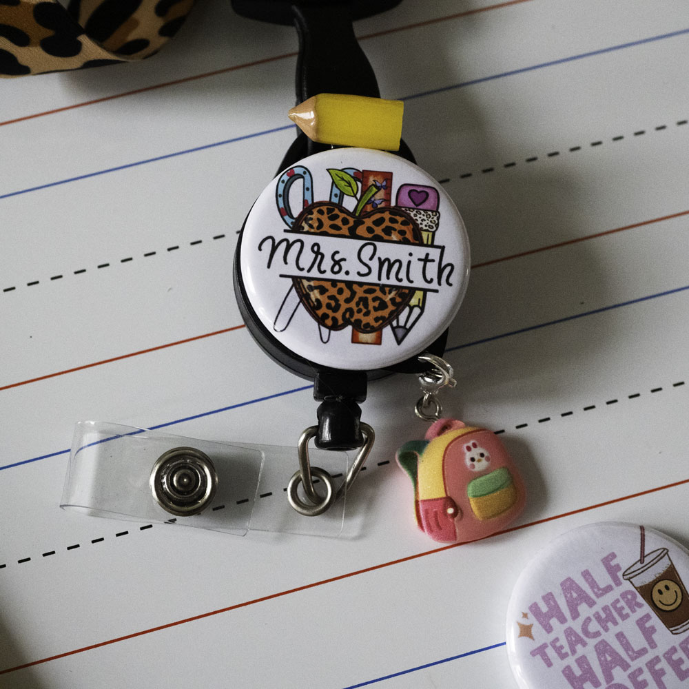 Cute Backpack Teacher Badge Reel Add-on - - Topperswap
