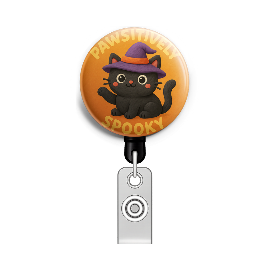 Custom Design – Black cat with witch hat with text 'Pawsitively Spooky' - - Topperswap