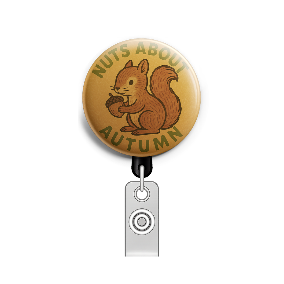 Custom Design – Cute squirrel holding acorn with text 'Nuts About Autumn' - - Topperswap
