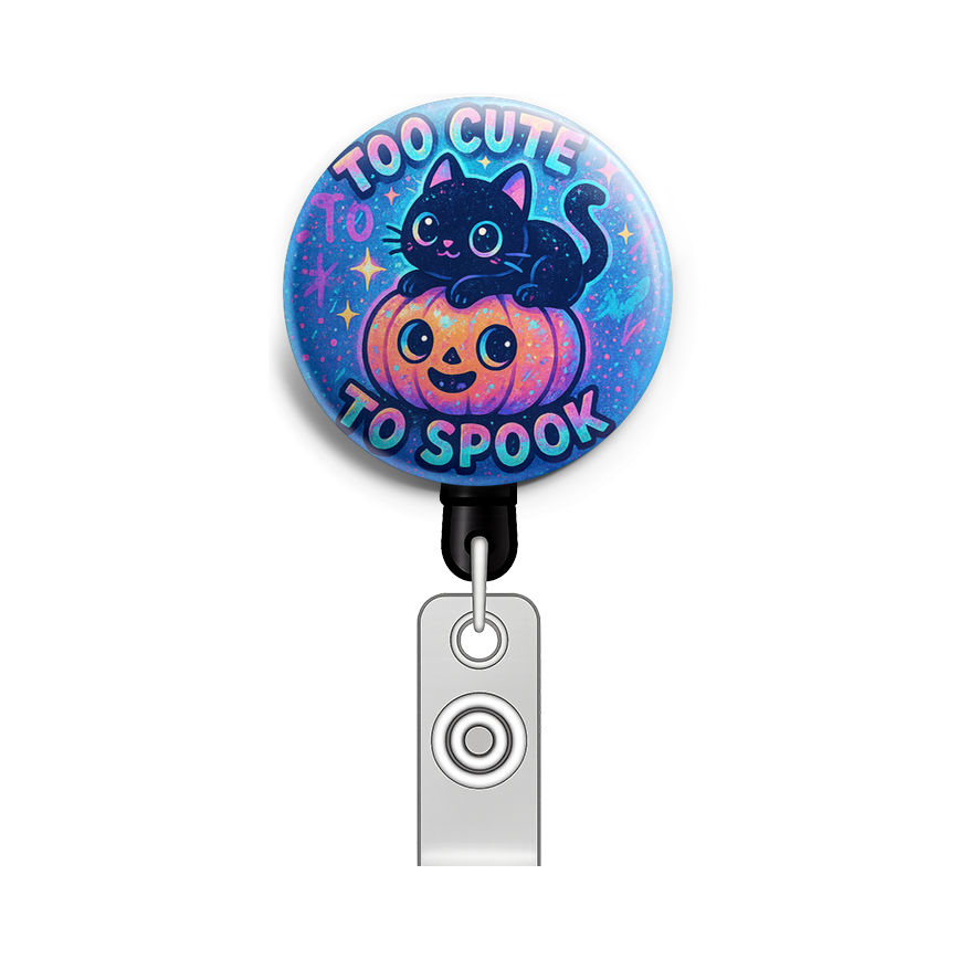 Custom Design – Black cat lounging on pumpkin with text 'Too Cute to Spook' - - Topperswap