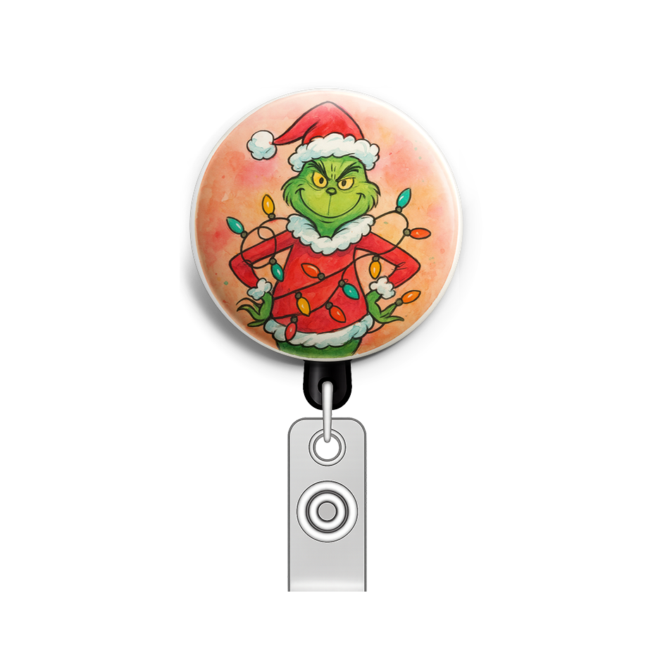 Grinch decked out in cozy christmas clothes with santa hat w… - Badge Reel