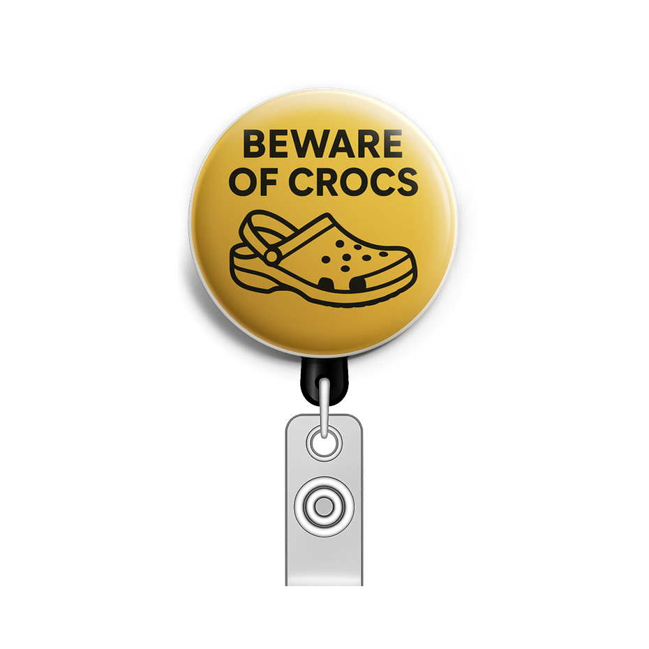 Custom Design – A warning sign with floating Croc shoe with text: "Beware of… - - Topperswap