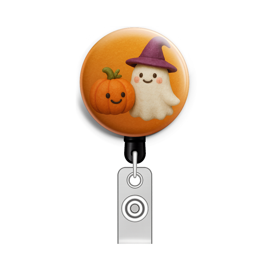 Custom Design – A cute pumpkin and a cute ghost wearing a witch hat on an or… - - Topperswap