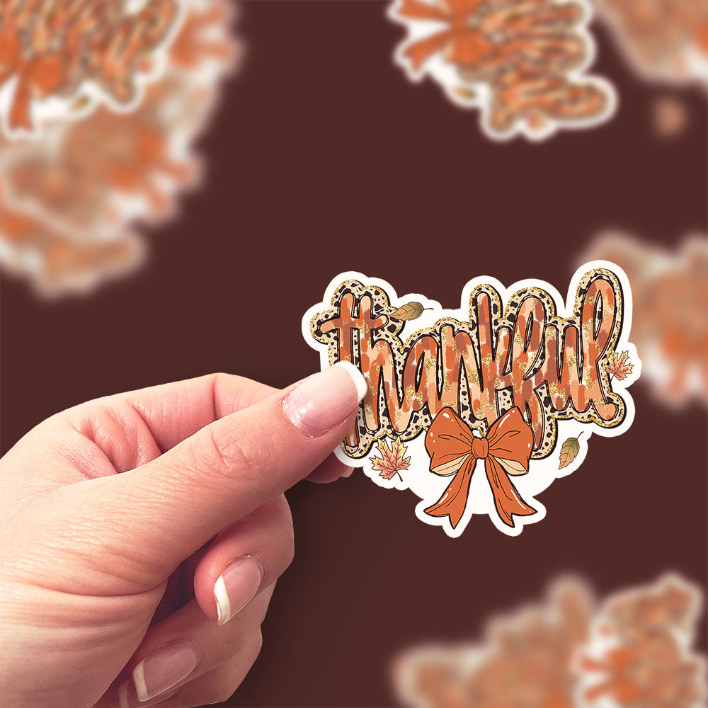 Thankful Leopard Bow Sticker - Classic Shine - Topperswap
