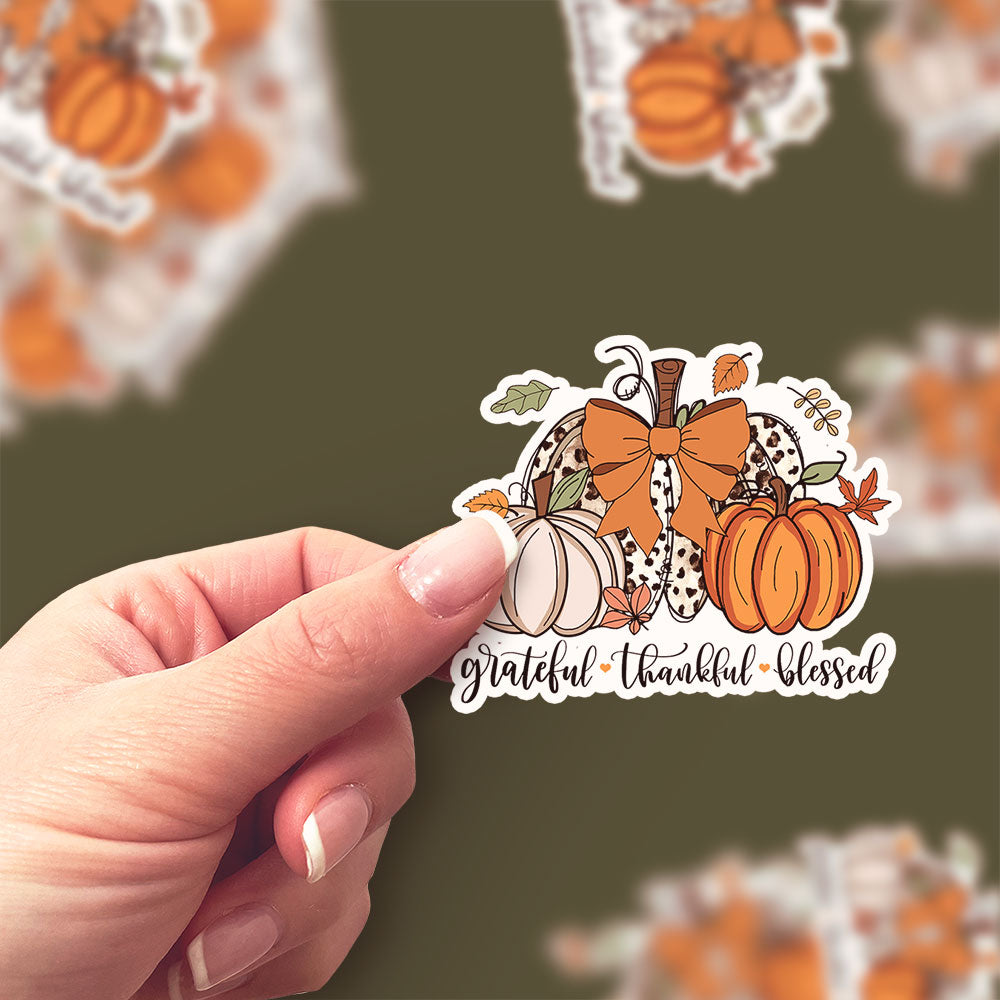 Grateful, Thankful, Blessed Pumpkins Sticker - Classic Shine - Topperswap