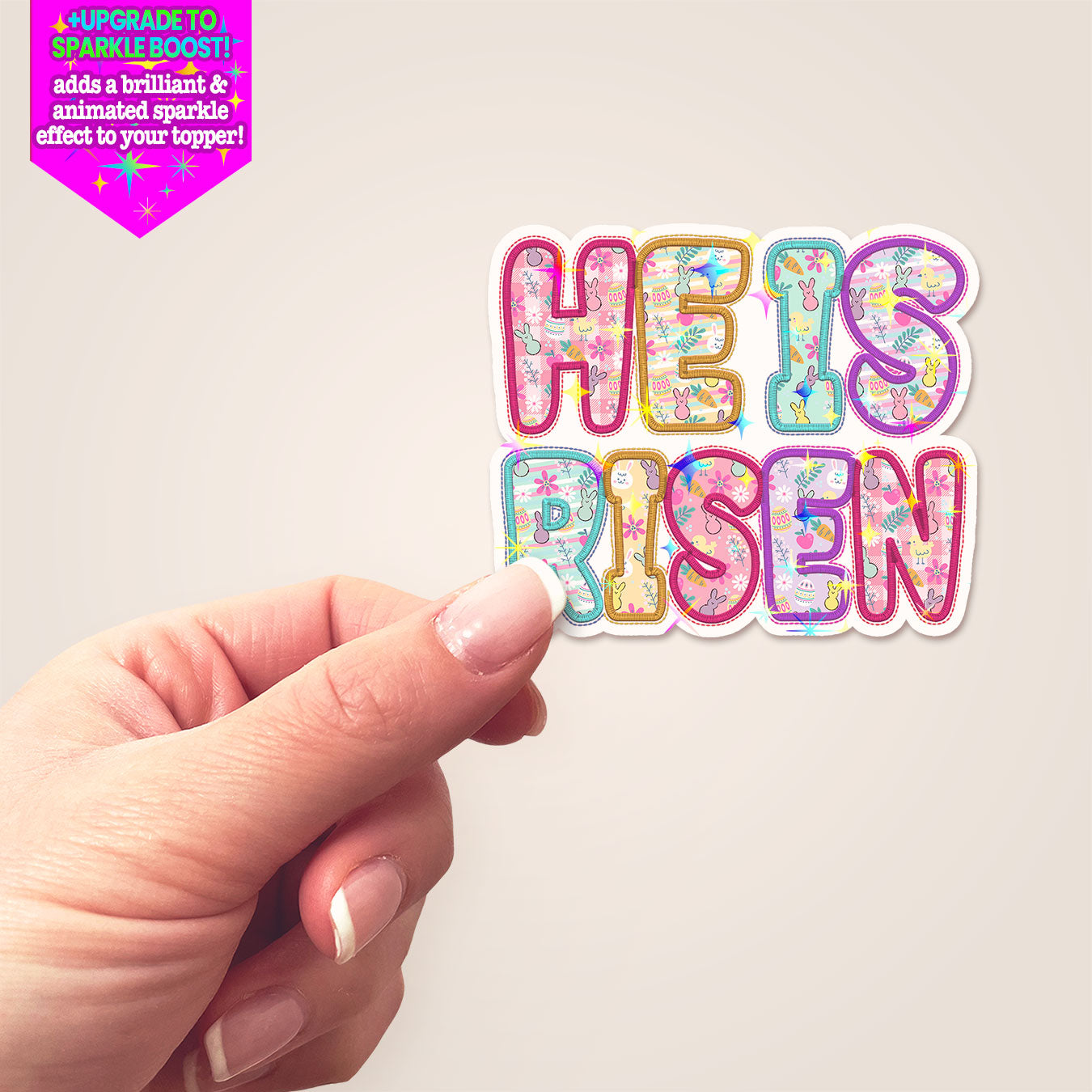 He is Risen Colorful Easter Pattern Sticker - Make it Sparkle - Topperswap