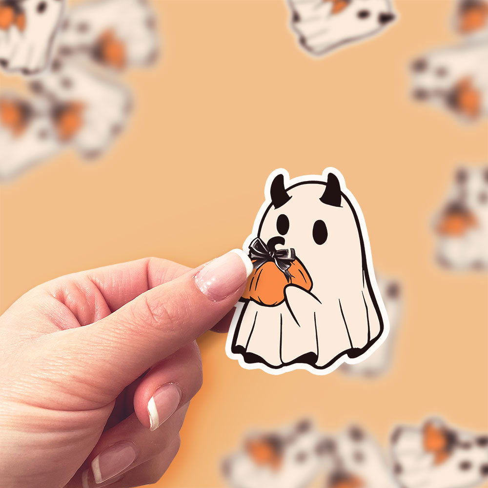 Pumpkin Ghost Vibes Sticker - Classic Shine - Topperswap