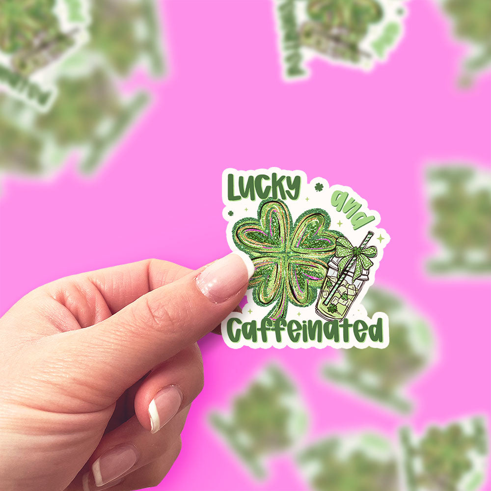 Lucky & Caffeinated Sticker - Classic Shine - Topperswap