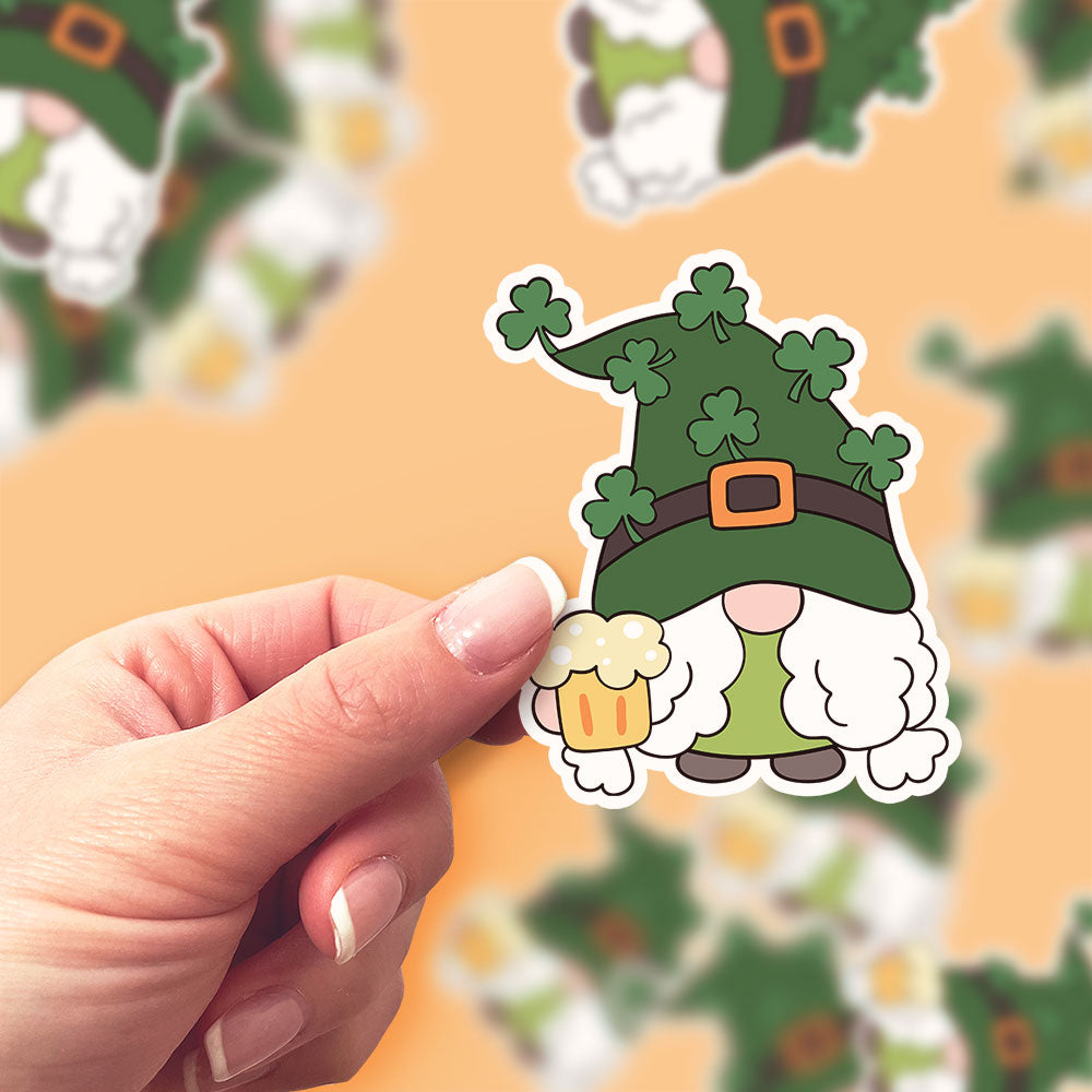 Happy St. Patrick’s Gnome Beer Sticker - Classic Shine - Topperswap
