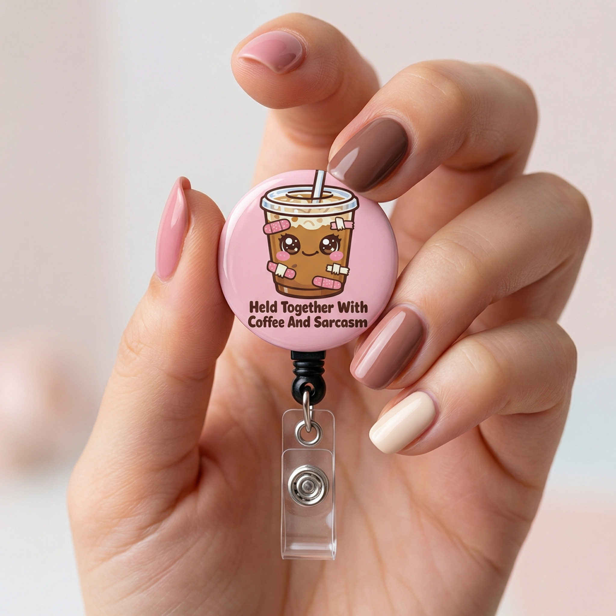 Held Together With Coffee And Sarcasm Swapfinity Retractable ID Badge Reel - - Topperswap